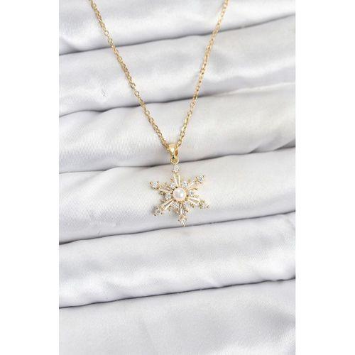 316L Çelik Zincir Gold Renk Kar Tanesi Model Zirkon Taşlı Kadın Kolye