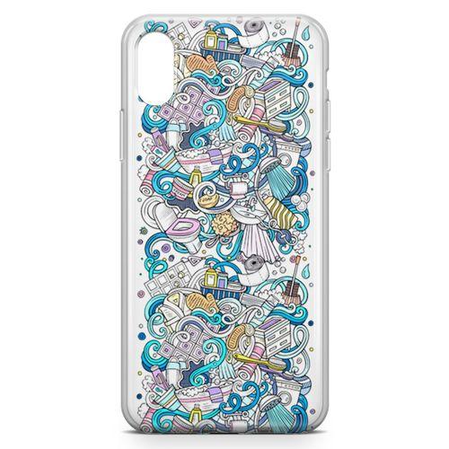 Apple iPhone XS Kılıf Doodle Banyo Aksesuarları Arka Kapak Koruma Desenli Full Koruyucu