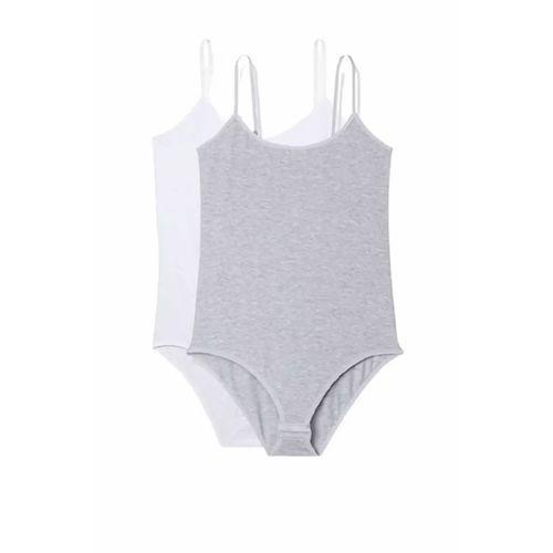 2 Adet İp Askılı Kadın Çıtçıtlı Body Beyaz ve Gri