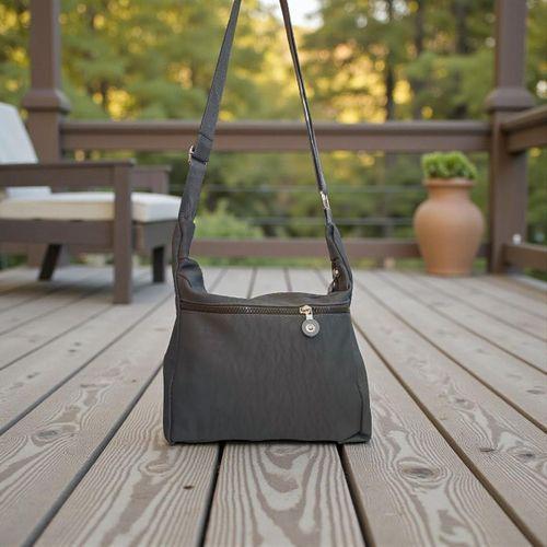 Fiyra ç2 Gri Beş Gözlü Krinkıl Kumaş Bayan Çapraz Omuz Çanta