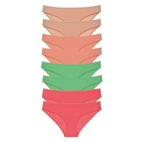 8 Adet Süper Eko Set Likralı Kadın Slip Külot Ten Pudra Yeşil Fuşya