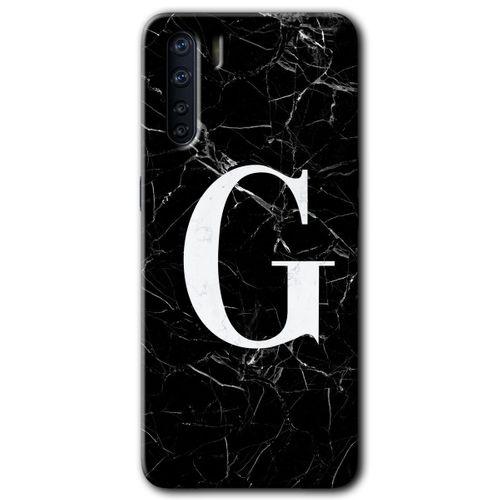 Oppo A91 HD Baskılı Kılıf + 9D Tam Ekran Koruyucu - Siyah Mermer Desenli G Harfi