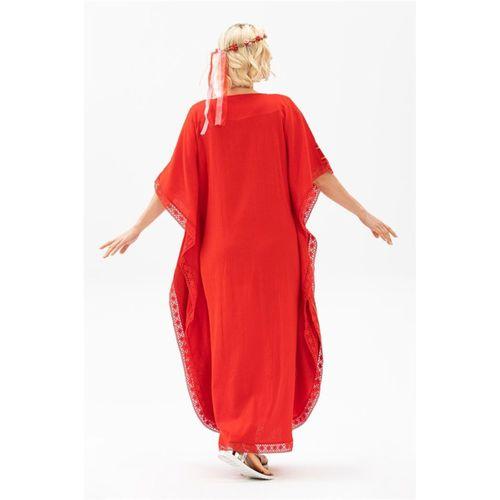 Kısa Kol Şile Bezi Gülseren Uzun Yazlık Otantik Elbise Kırmızı Krmz