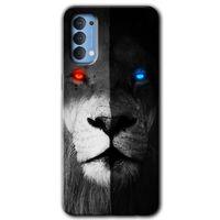 MRCİLETİSİM Oppo Reno 4 Kılıf Baskılı Kapak - Fire and Ice Lion + 5D Tam Kaplayan Cam