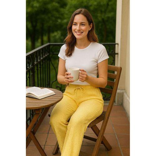 Kadın Beli Lastikli Pol Paça Pantolon