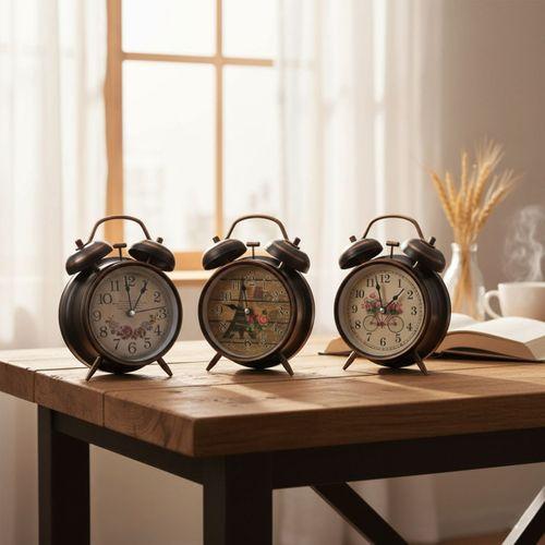 Yuvarlak Metal Çift Zil Çalar Saat 10 cm — Pilli & Işıklı