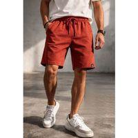 Erkek Otoban Dokuma Şort Beli Lastikli Bağcıklı, Cepli, Rahat Kesim Günlük Yazlık Şort - Turuncu