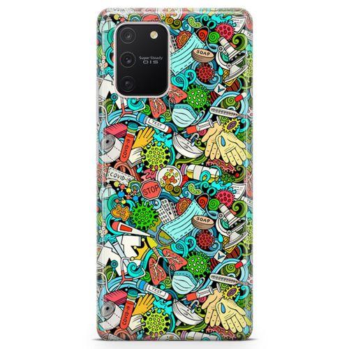 Samsung Galaxy A91 Kılıf Covid-19 Doodle Arka Kapak Koruma Desenli Full Koruyucu