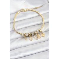 Kelebek Charmlı Gold Renk Kadın Bileklik
