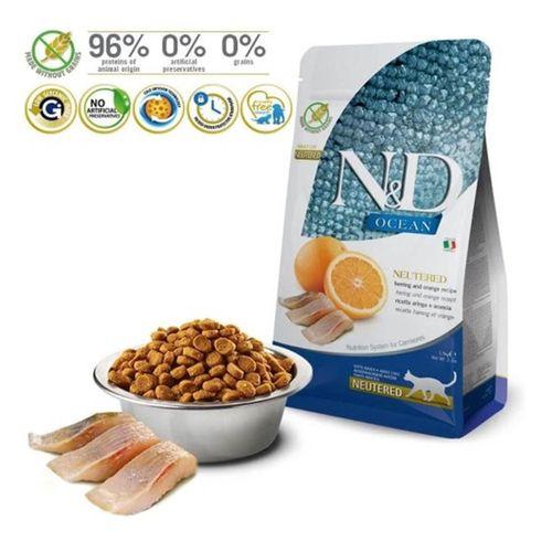 N&D Ocean Ringa Balık&Portakal Tahılsız Kısırlaştırılmış Kedi Maması 1,5 Kg