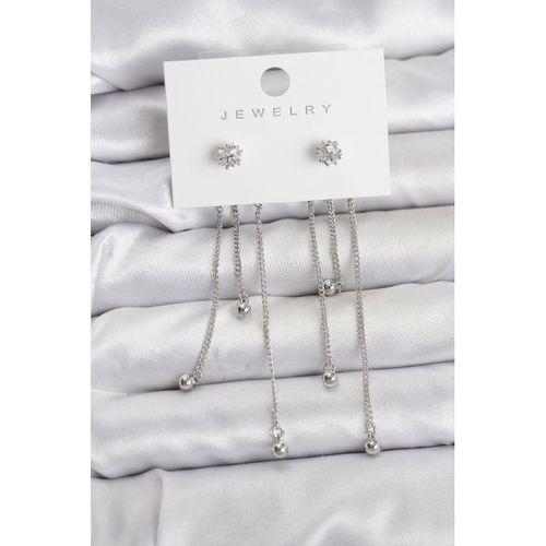 Topçuk Model Gümüş Renk Pirinç Sallantılı Kadın Küpe Seti