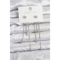 Topçuk Model Gümüş Renk Pirinç Sallantılı Kadın Küpe Seti