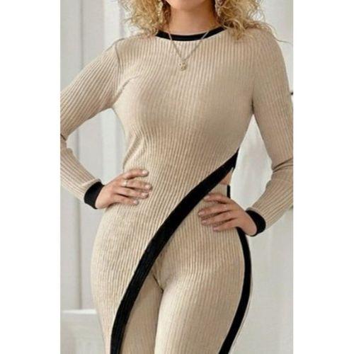 Kadın Uzun Kollu Bisiklet Yaka Asimetrik Kesim Bluz şardonlu Kaşkorse Bluz Ve Pantolon Ikili Takım