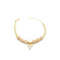 Boncuklu Kalp Bileklik - Krem