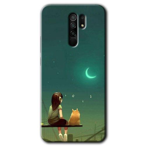 Xiaomi Redmi 9 Kılıf Baskılı Arka Kapak - Kedili Kız +Tam Ekran Koruyucu