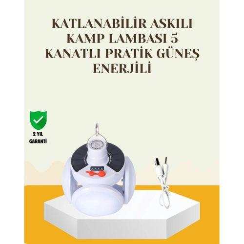 Güneş Paneliyle Şarj Olan Katlanabilir Led Çadır Lambası – 5 Kademeli Aydınlatma