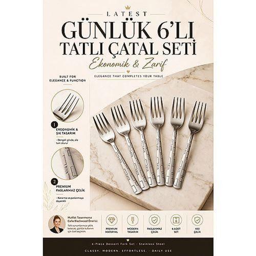 6'lı Günlük Tatlı Çatalı Seti  Ekonomik Çatal Takımı Çelik 723571
