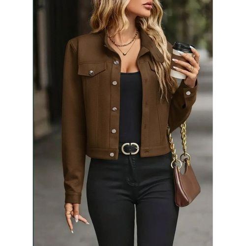 Kadın Uzun Kollu önden Düğmeli Kısa Süet Ceket