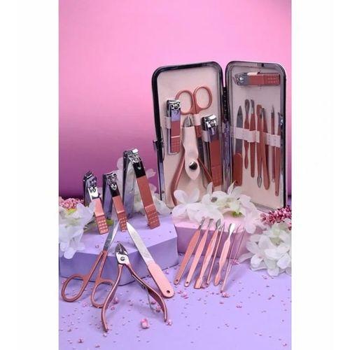 Profesyonel Çantalı Tırnak Bakım Manikür Seti Pembe Renk 12 Parça