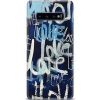 Samsung Galaxy S10 Plus Kılıf HD Baskılı Kılıf - Love Mavi + Tam Ekran Koruyucu