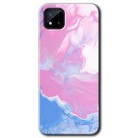 MRCİLETİSİM Realme C11 Kılıf Baskılı Kapak - Liquid Lekeler Art + 5D Tam Kaplayan Cam