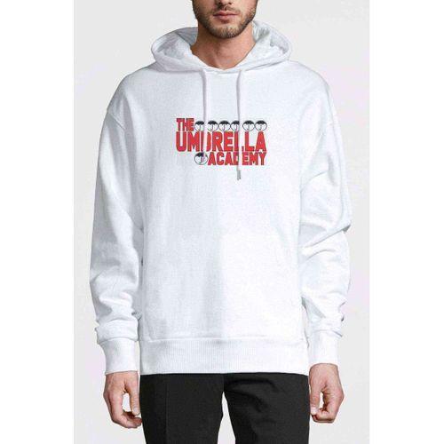 The Umbrella Academy Logo&Yazi Baskılı Beyaz Erkek Kapşonlu Sweatshirt