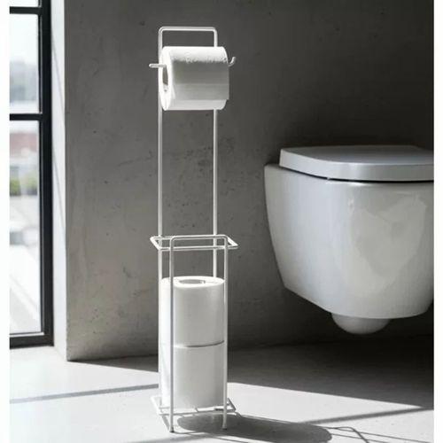 Beyaz Standlı Yedek Hazneli Tuvalet Kağıtlığı