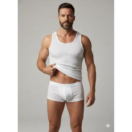 Erkek Beyaz File Tank Top Boxer Takımı