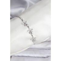 Çiçek Model Zirkon Taşlı Gümüş Renk Pirinç Su Yolu Kadın Bileklik