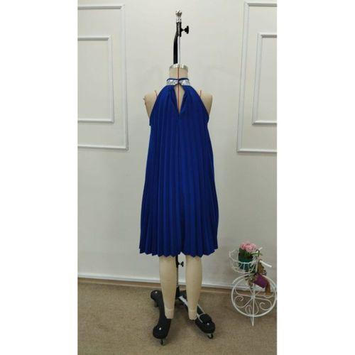 Kadın Balıkçı Yaka Omuzlardan Açık Pılelı Kısa Janjan Krep Elbise