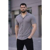 Erkek Waffle Kumaş Kısa Kollu Düğmeli Açık Yaka Regular Fit Gömlek - Gri