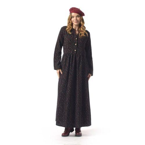Nazlı Pazen Şal Desen Düğmeli V Yaka Uzun Kol Kışlık Uzun Elbise Siyah Syh