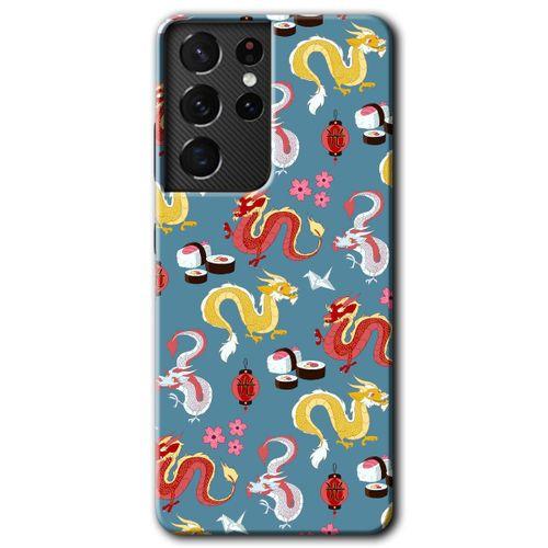 Samsung Galaxy S21 Ultra Kılıf HD Desen Baskılı Arka Kapak - Funky Dragon