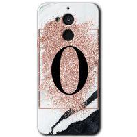 General Mobile GM 8 HD Baskılı Kılıf + 9D Tam Ekran Koruyucu - Pembe Mermer Desenli O Harfi