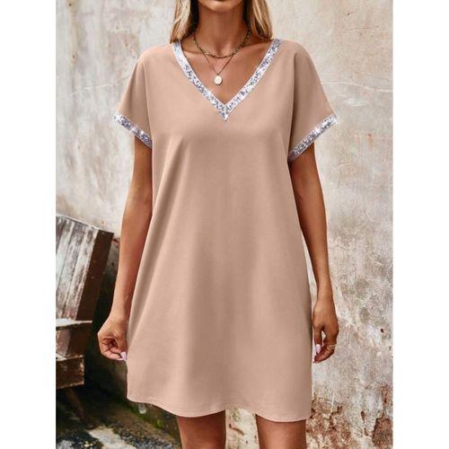 Kadın Yaka Ve Kol Pul Payet şeritli Ithal Krep Elbise