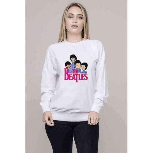 The Beatles Baskılı Beyaz Kadın Sweatshirt