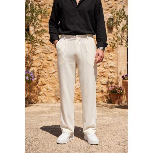 Baruchel Pileli Baggy Kalıp Kumaş Erkek Pantolon - Ekru