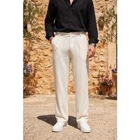 Baruchel Pileli Baggy Kalıp Kumaş Erkek Pantolon - Ekru