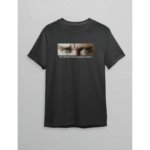 10 Kasım Atatürkü Anma Günü Baskılı Oversize Bisiklet Yaka T-shirt - Siyah