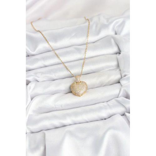 316L Çelik Zincir Gold Renk Zirkon Taşlı Kalpli Kadın Kolye