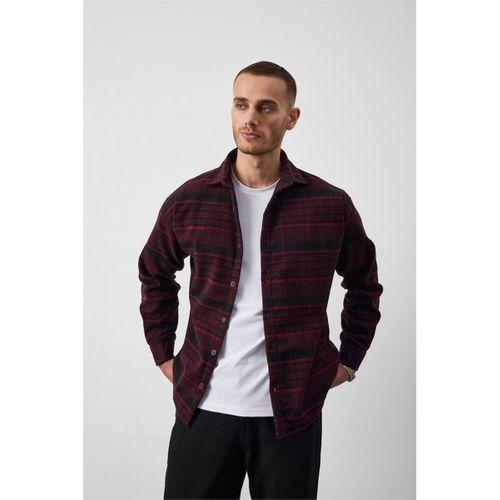 Brandon Relaxed Fit Pamuklu Geniş Çizgili Oduncu Erkek Gömlek - Bordo