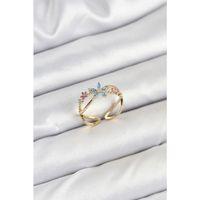 Pirinç Gold Renk Zirkon Taşlı Mavi Çiçekli Kadın Yüzük