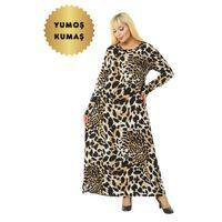 Melsay Butik Yumoş Kumaş Kaplan Desen Uzun Kollu Kadın Tesettür Elbise