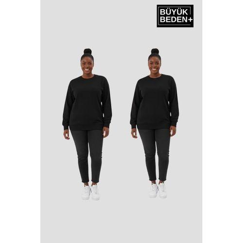 Kadın Büyük Beden Bisiklet Yaka 2’li Set-Rahat Kalıp İnce Sweatshirt SPR26BSWK956+2