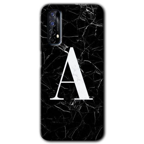 Realme 7 Kılıf Baskılı Kapak - Siyah Mermer Desenli A Harfi + 5D Tam Kaplayan Cam