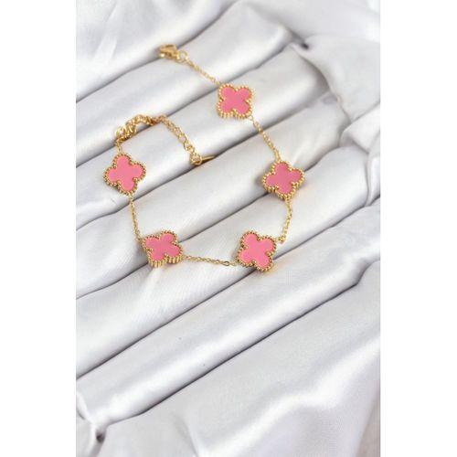 316L Çelik Gold Zincir Pembe Yonca Renk Bileklik