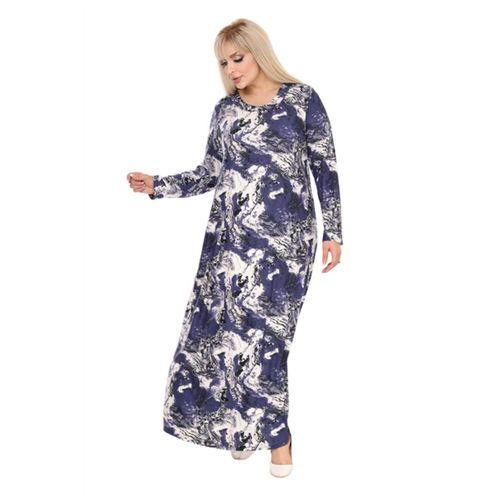Melsay Butik Yumoş Kumaş Mavi Batik Desen Uzun Kollu Kadın Tesettür Elbise