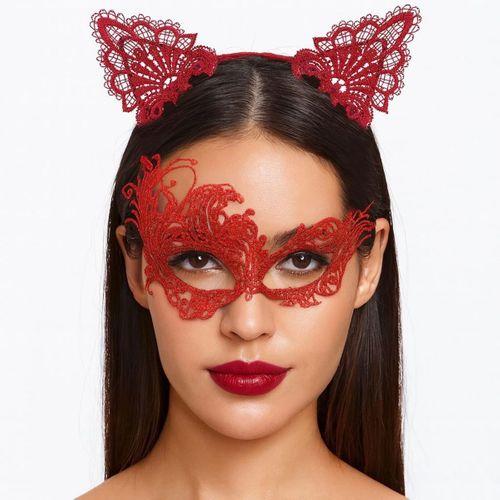 Eğitici Çocuk Gizemli Kırmızı Dantel Maske ve Taç Seti 1 No - Kostüm Seti