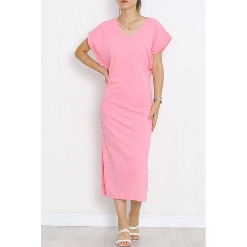 V Yaka Süprem Elbise Pembe