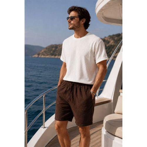 Mann Relax Fit %100 Pamuk Meridian Kumaş Basic Erkek Şort - Kahve
